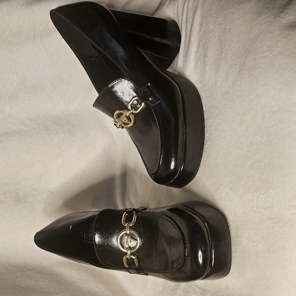 Guess Black Loafers with Gold Chain Accent